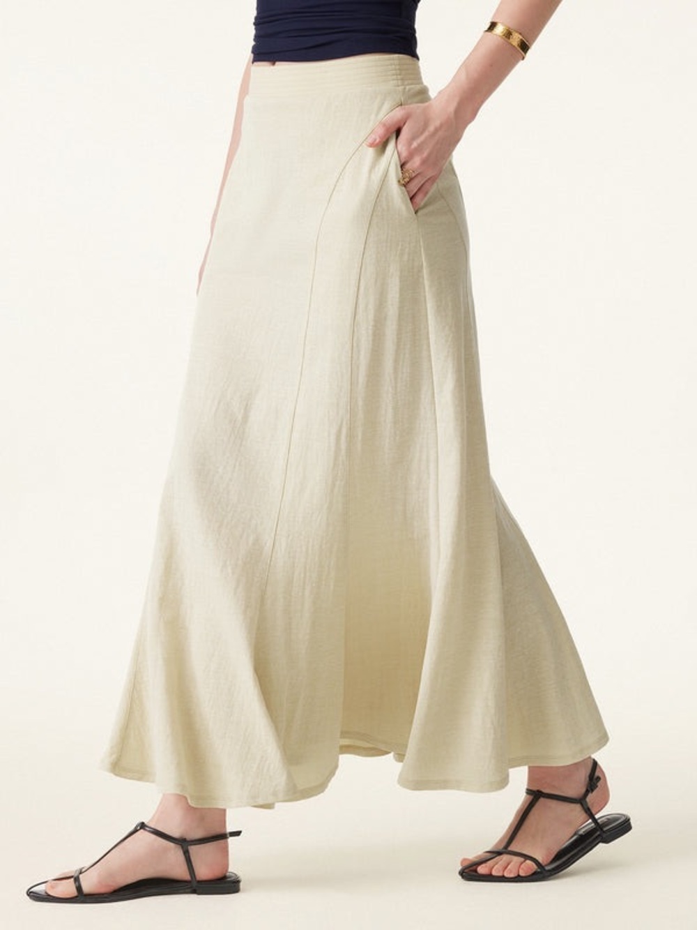 OGL Wrinkle-resistant Cotton-linen Pull-on Midi Skirt in Ash Ivory size M. NWT